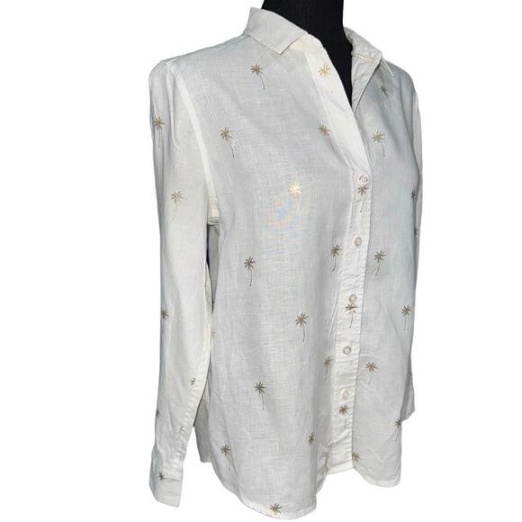 TOMMY BAHAMA Women’s Beach Daze Palm Trees Linen Shirt In White Gold Palm-Small - Picture 7 of 12